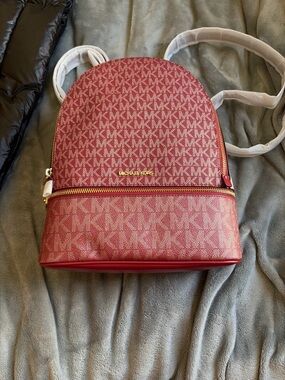 Michael Kors Burgundy MK Logo Mini Backpack with Gold Hardware